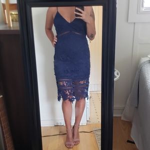 Navy Blue Lace Midi Dress